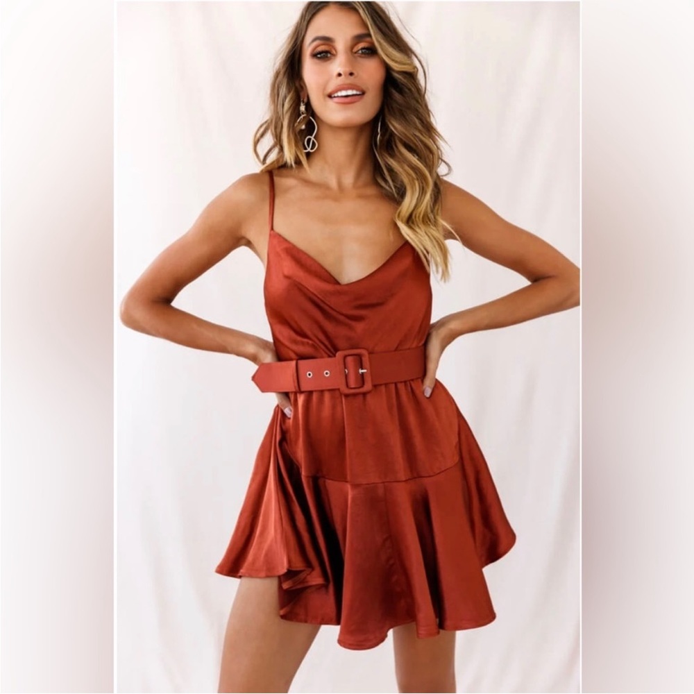 Selfie Leslie Cowl Neck Satin Dress